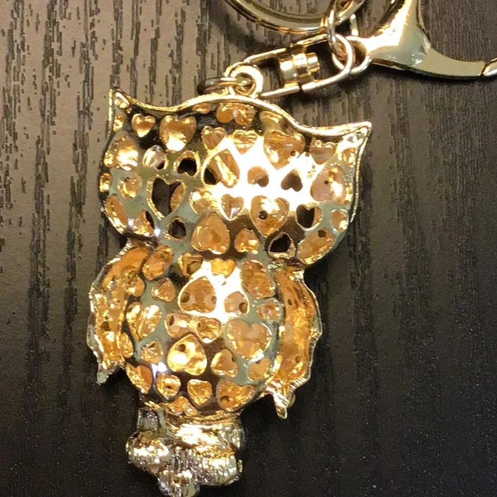 Gold and White Owl Key‎ Holder with Rhinestone Accents